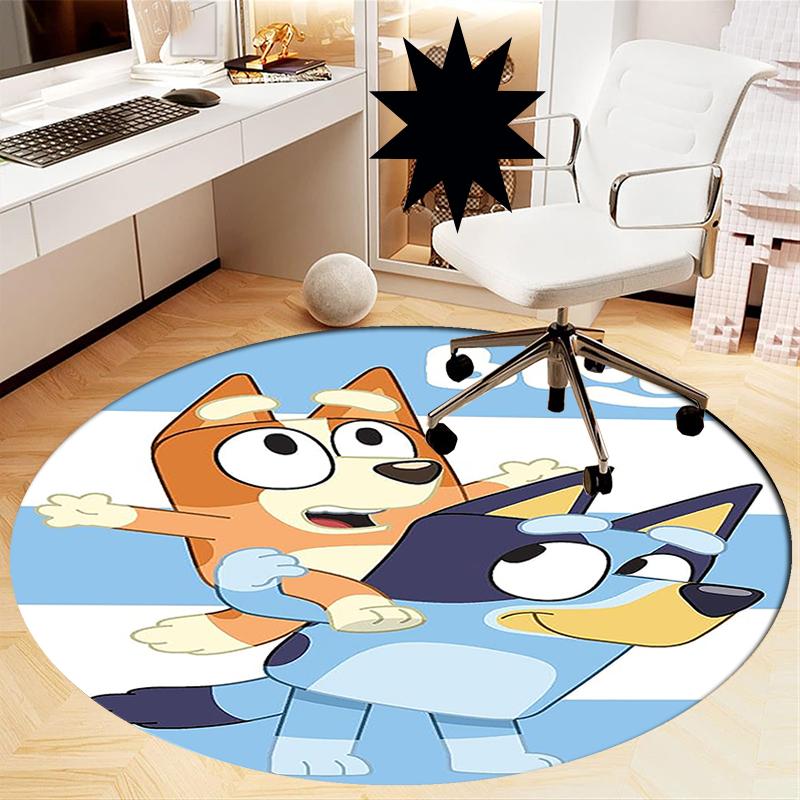 Bluey Printed Round Rug Carpet Chair Rug Area Rug Entryway Doormats,for Office Chair Living Room Bedroom Kitchen Room.