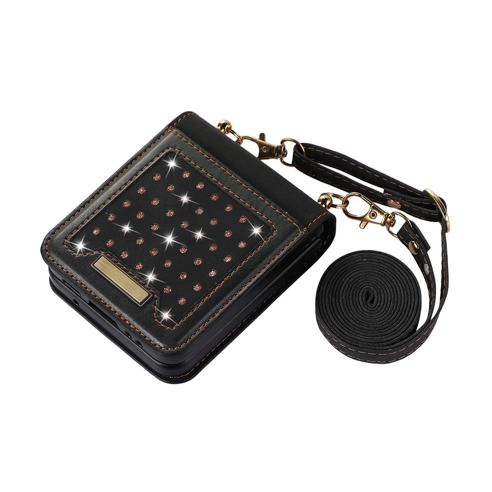 Bling Diamond Leder Portemonnaie Handyhülle für Samsung Galaxy Z Flip 5 Z Flip4 Z Flip 3 Kartenhalter Tasche Crossbody Lanyard Cover