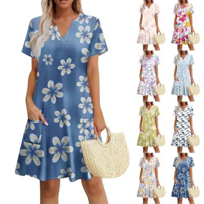 Robe Femme Décontractée Col V Robe Invité Mariage Manches Courtes Mode Vêtements Vacances Plage