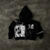 Mens Oversized Hooded Zip-Up Sweatshirt With Star Print Loose Fit Casual Long Sleeve Top