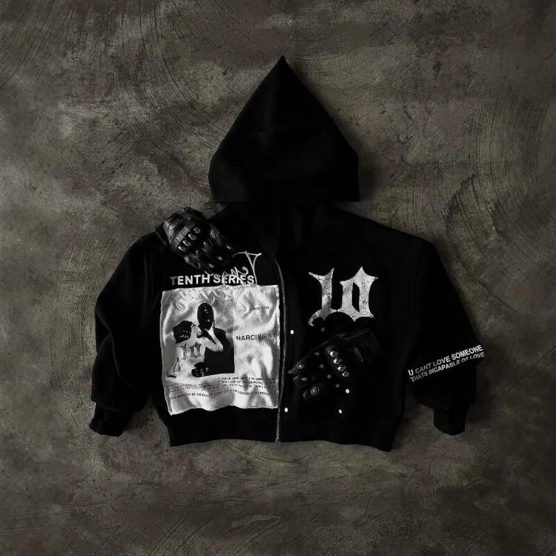 Mens Oversized Hooded Zip-Up Sweatshirt With Star Print Loose Fit Casual Long Sleeve Top