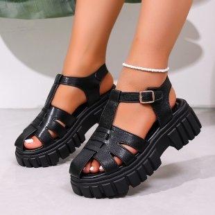 Women's Anti-slip Shoes with Thick Soles and Wide Heels, Large Size Sandals