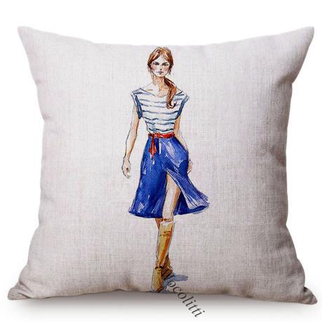 Sketch Hand-Painted Woman Portrait Cotton Linen Throw Pillow Case Fashion Girl Room Sofa Decoration Cushion Cover Cojines