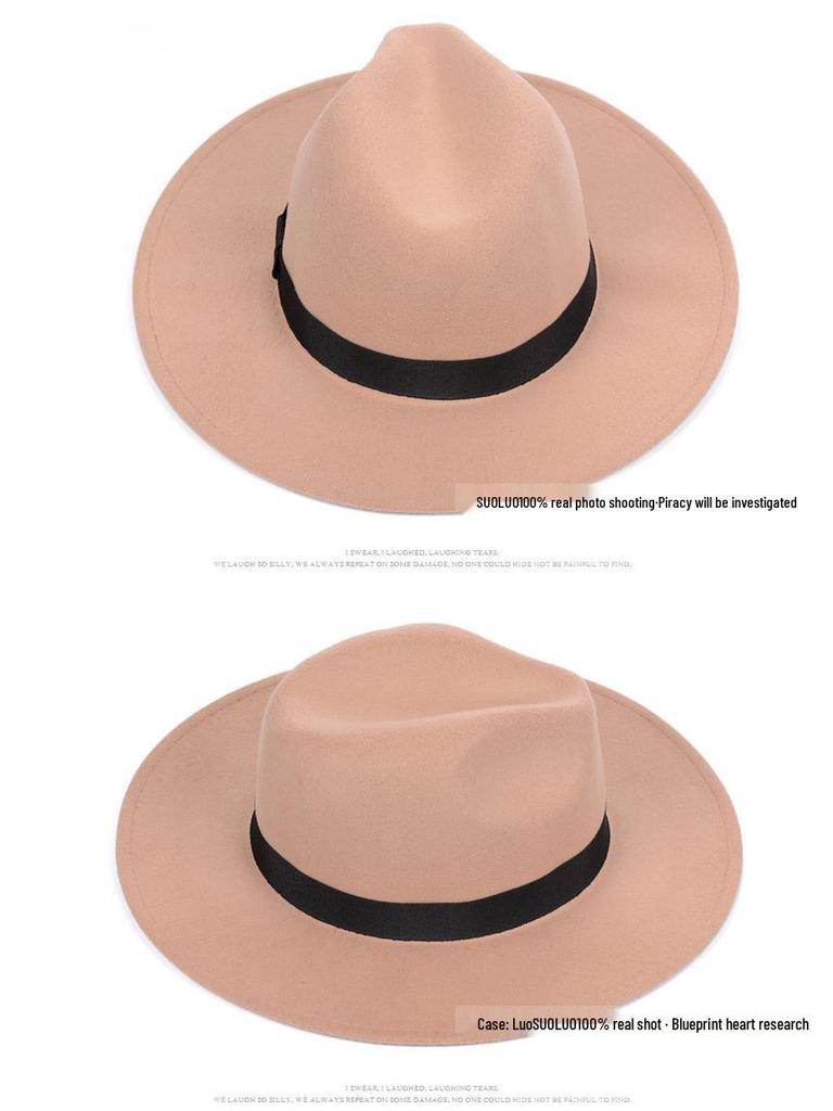 Shanghai Beach Fedora mit breiter Krempe: Schwarzer Wollfilzhut für Männer & Frauen - Vintage-Stil, Perfekt für Bühne & besondere Anlässe