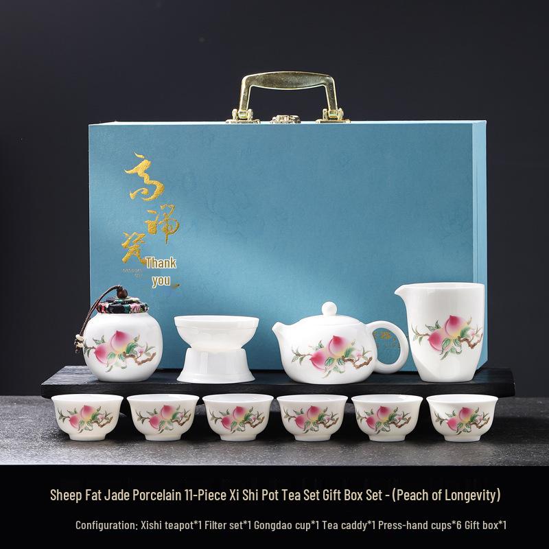 Luxury Jade White Porcelain Kung Fu Tea Set for Home or Office