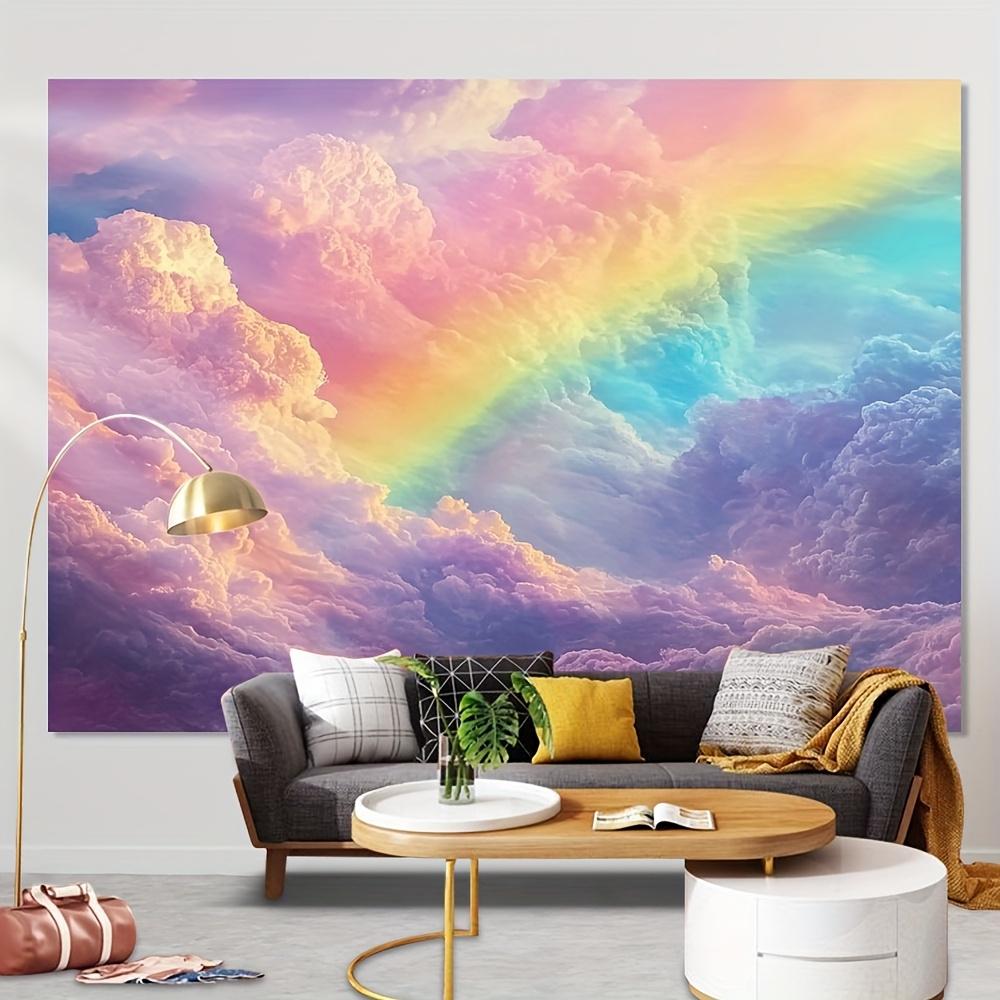 2D flat banner, 1pc1 vibrant rainbow cloud tapestry - colorful weather landscape wall hanging, polyester fiber fabric,
