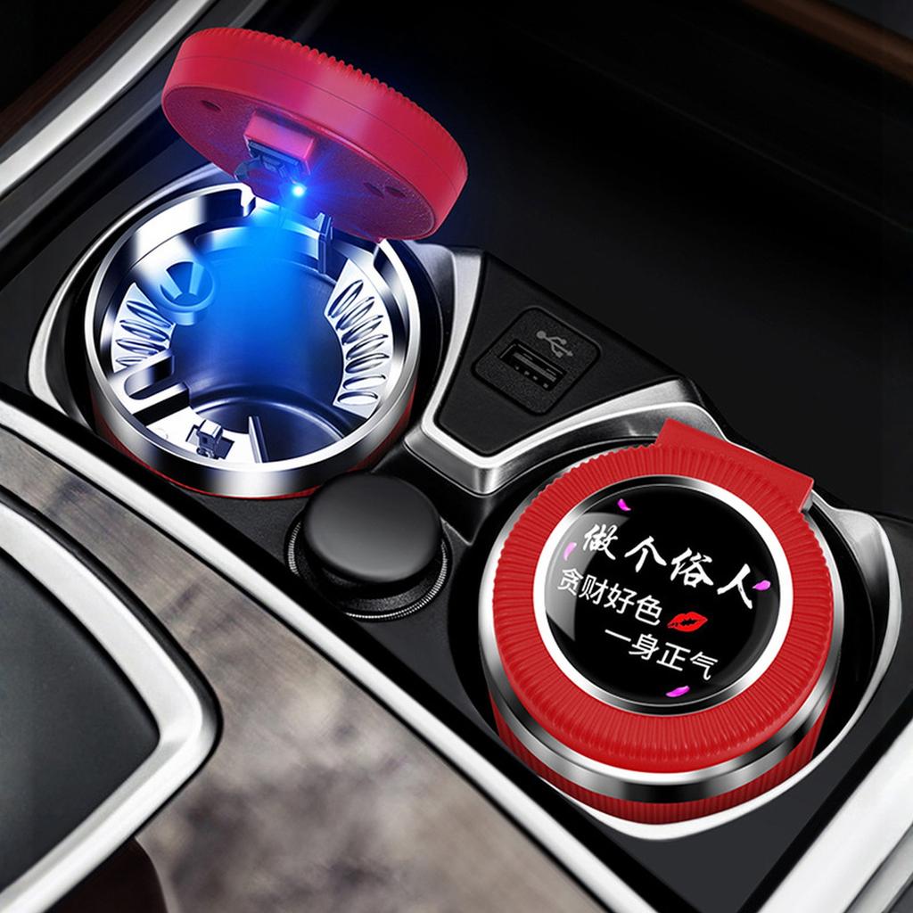 Car Ashtray with Lid LED Light Metal Liner One Open