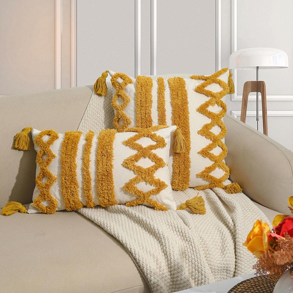 Bohemian Stickerei Kissenbezug 45x45 Geometrisches Muster Jacquard Orange Leinwand Kissenbezüge Dekorative Heim Sofa 30x50cm orange