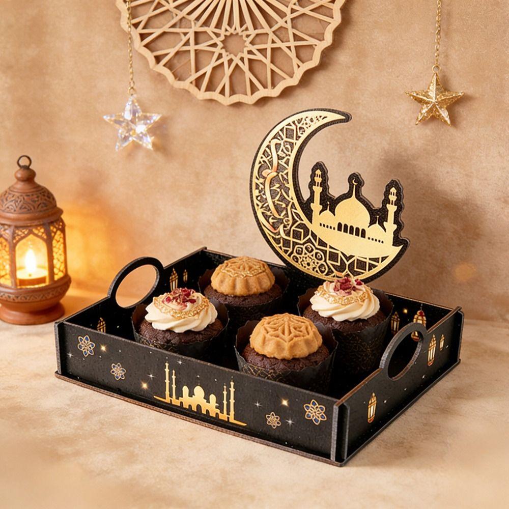 Stern Mond Ramadan Holztablett Handgefertigter Lebensmittelhalter Eid Mubarak Snacktablett Eid Mubarak Feier