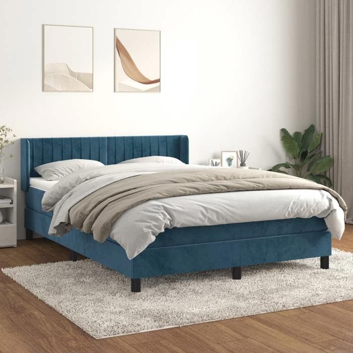 3131085 vidaXL Divan Bed and Mattress Dark Blue 140x200cm Velvet