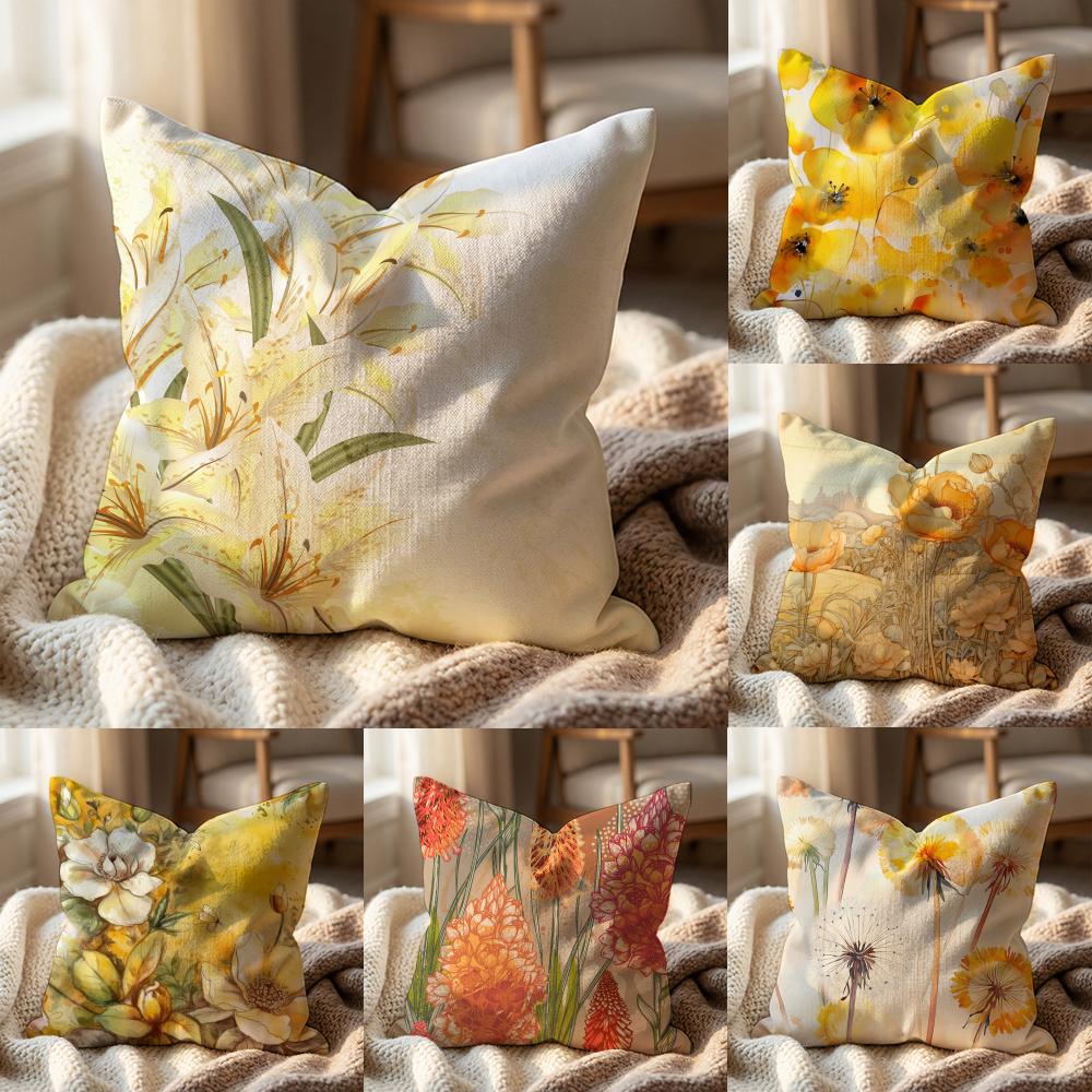 Saffron Color Floral Cushion Cover Multi-Scene Pillow Cover for Home & Car - Reversible, Soft & Durable for Daily Use