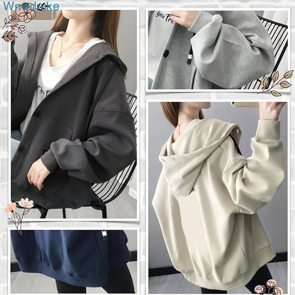 Wnodruke Lightweight Casual Hoodie with Loose and WN050 Dark Women's Buttons, Fit, Spring, Autumn, Winter, (JP, Alphabet, XL, Gray)