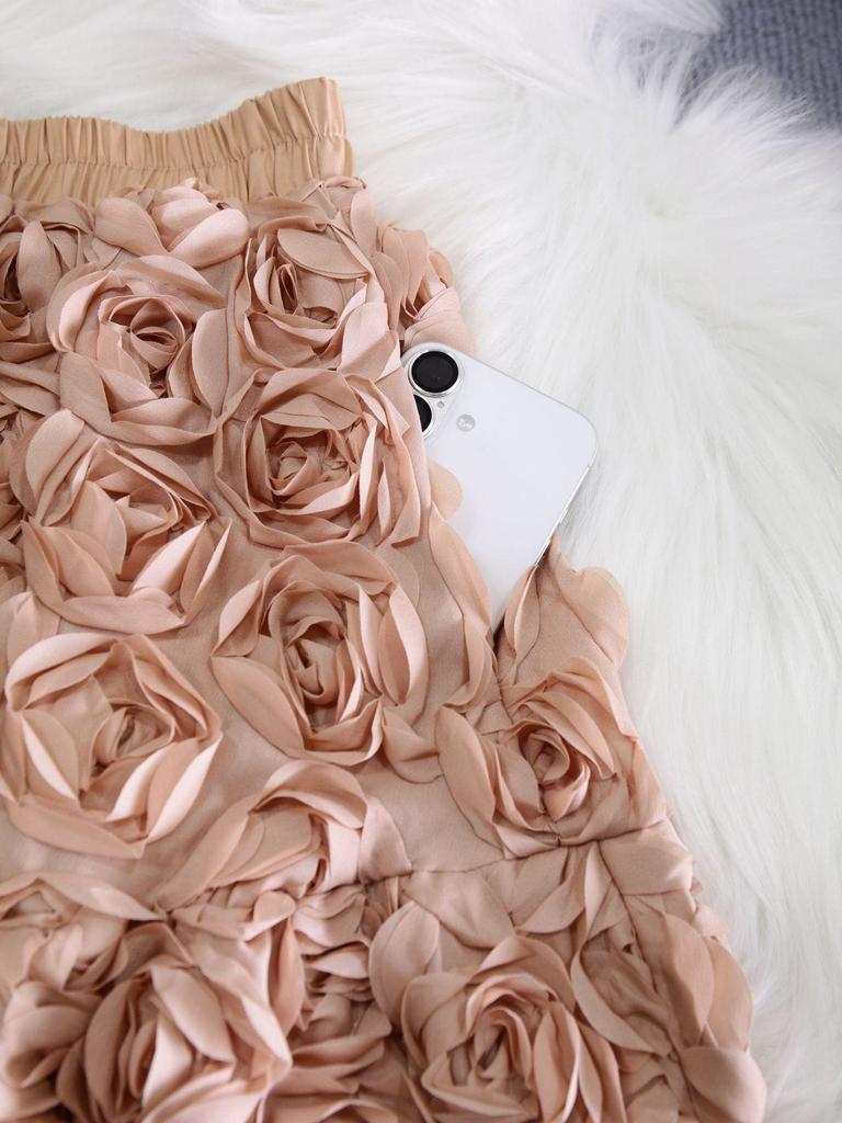 Damska spódnica midi A-line z wysokim stanem i kwiatowym wzorem 3D na rok 2025