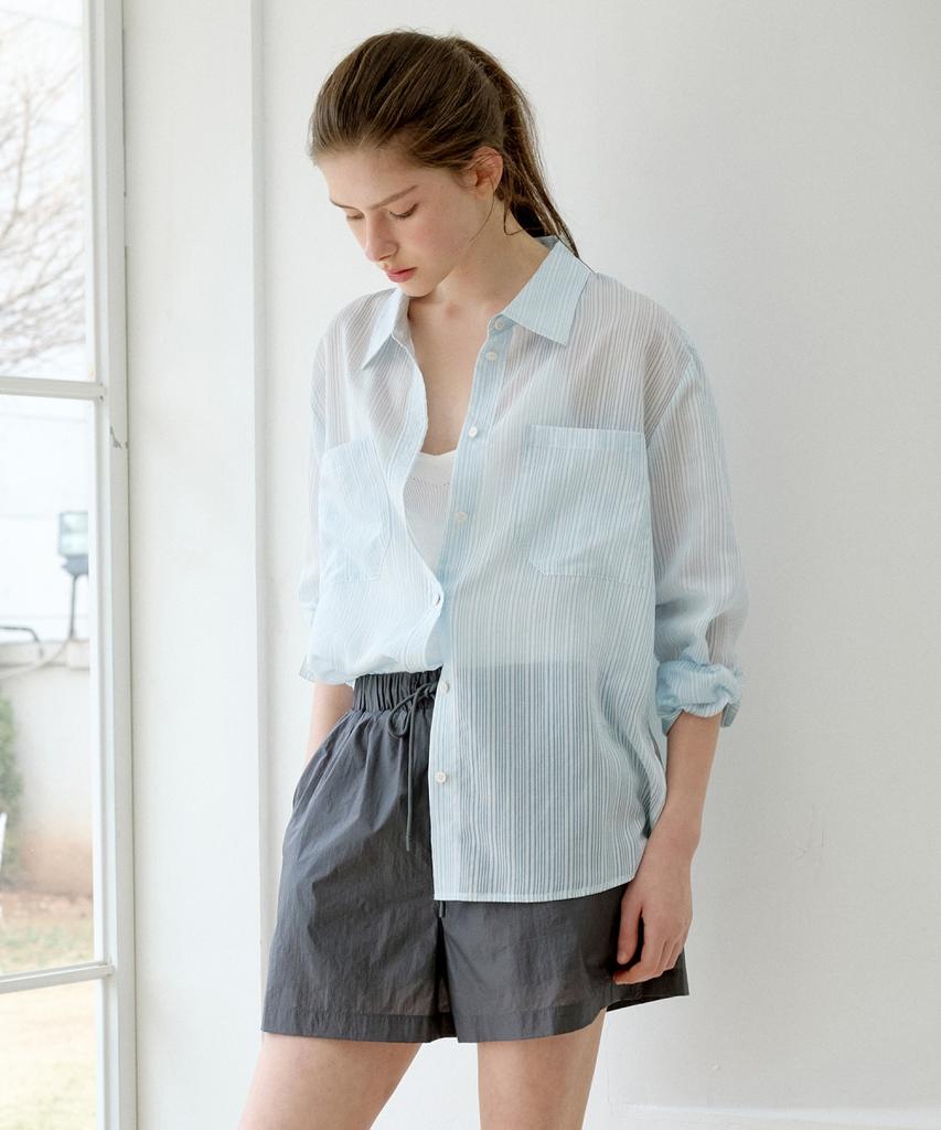 Ollibeudeollibeu Big Pocket Sheer Stripe Shirt Ow6Mb4090