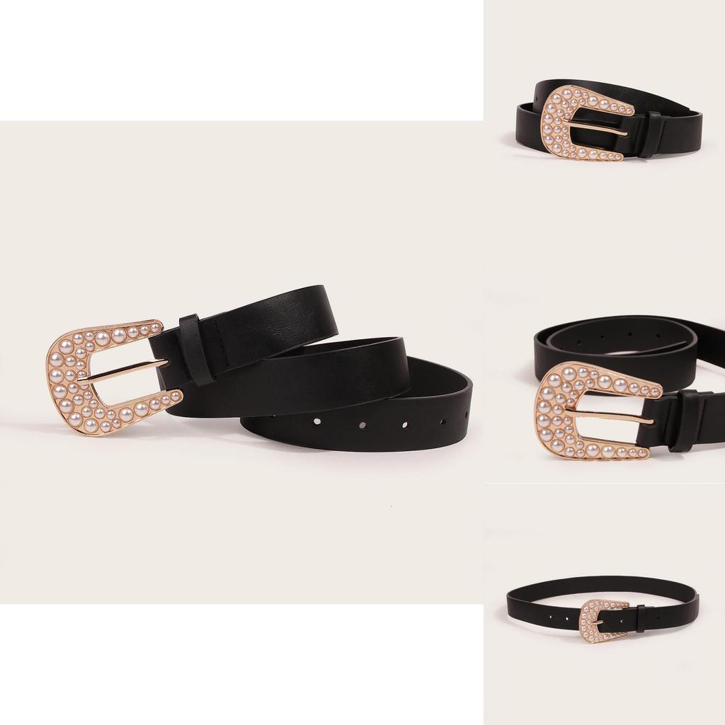 Classic Fashion Casual Leather Belt For Women With Pearl Decor For Spring