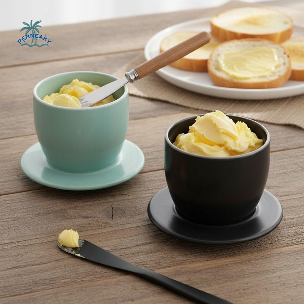 Einfacher Keramik Französischer Buttertopf Versiegelt Einfarbiger Butterbecher mit Deckel Haushalt Butterdose Käse