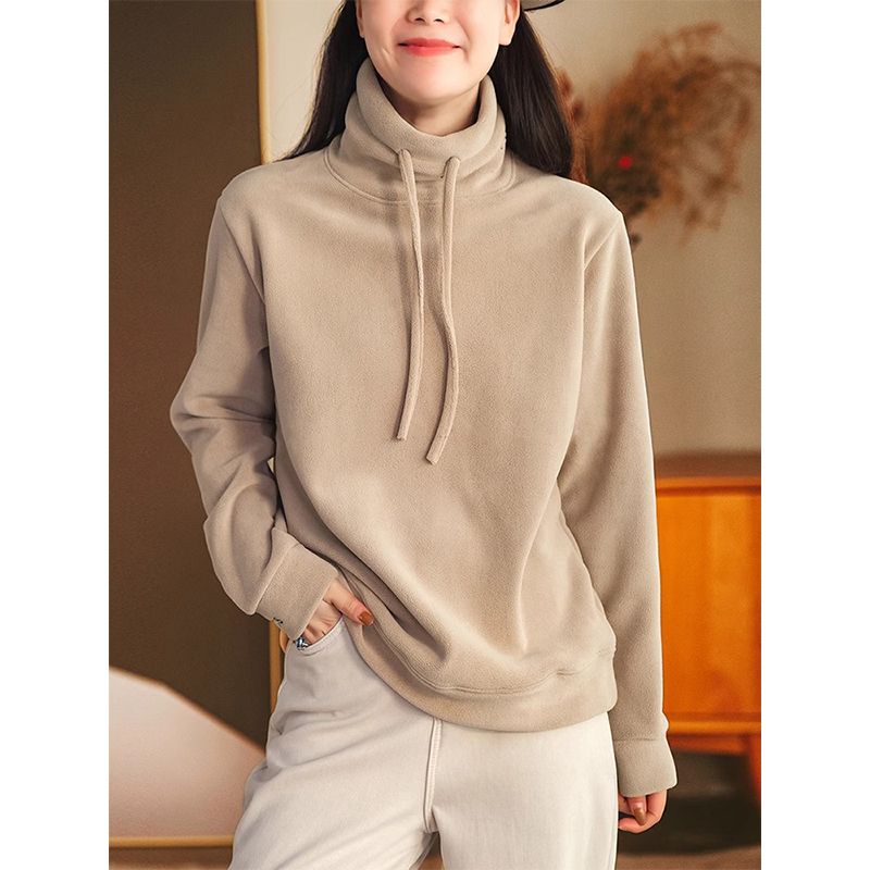 Autumn Winter Women's Clothing Turtleneck Drawstring Solid Color Pullover Long Sleeve Hoodies Casual Fashion Office Lady Tops