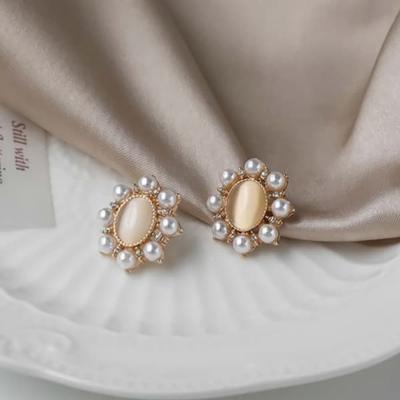 Women's Daily Lovely Pearl Sun Silver Needle Earrings