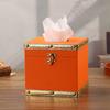 Classic Contrast Color Creative Tissue Box Indoor Desktop Leather Carton Square Light Luxury Household Napkin Carton