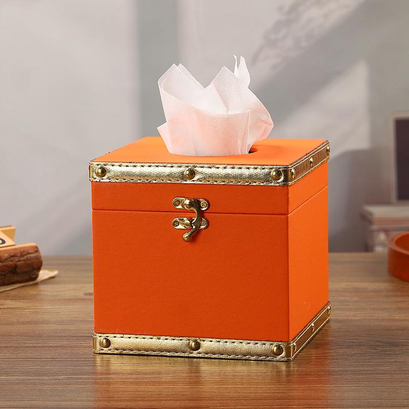 Classic Contrast Color Creative Tissue Box Indoor Desktop Leather Carton Square Light Luxury Household Napkin Carton