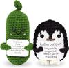 Handmade Emotional Support Pickle Crochet Funny Sour Cucumber Knitted Pickle with Positive Card Cheer up Gift Crochet Home Decor