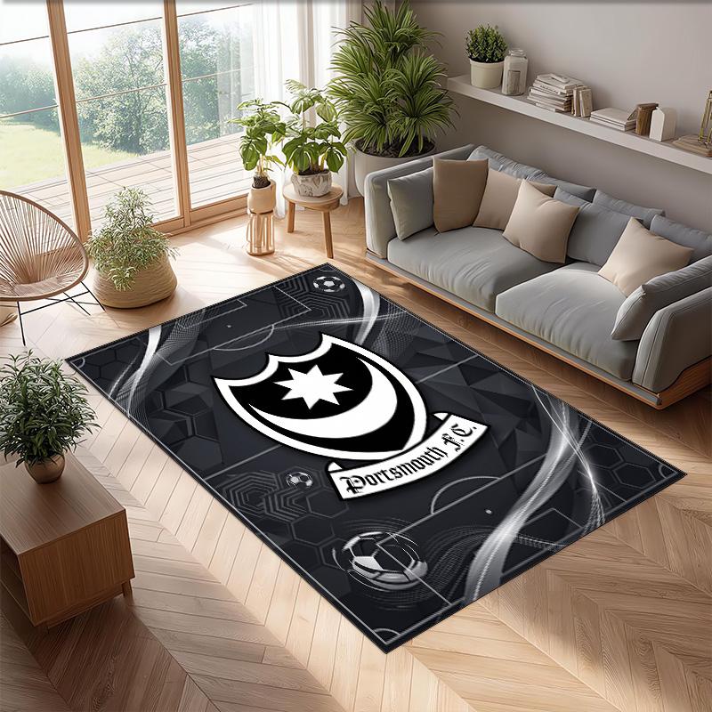 Tappeto Morbido Area Rug con Motivo Calcio Portsmouth FC Antiscivolo Tappeto per Pavimento Interno Tappetino Decorazione Sportiva per Camera da Letto