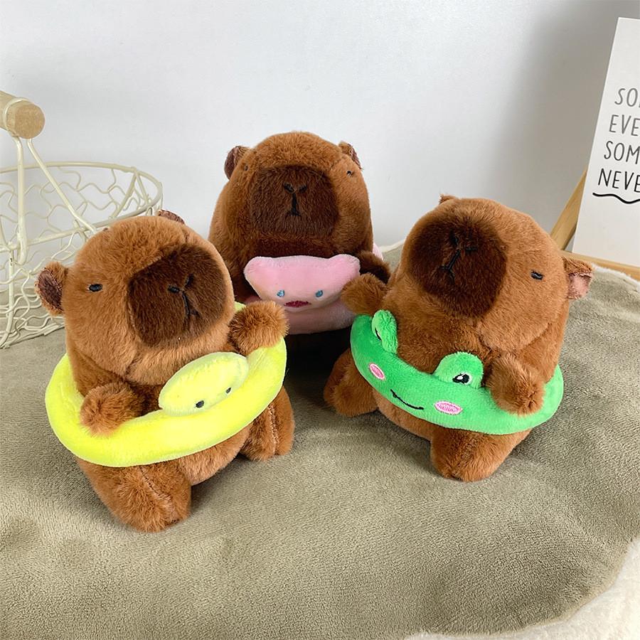 Circle Capybara Swimming Plush Keychain Doll Pendant Bag Decoration Kids Gift