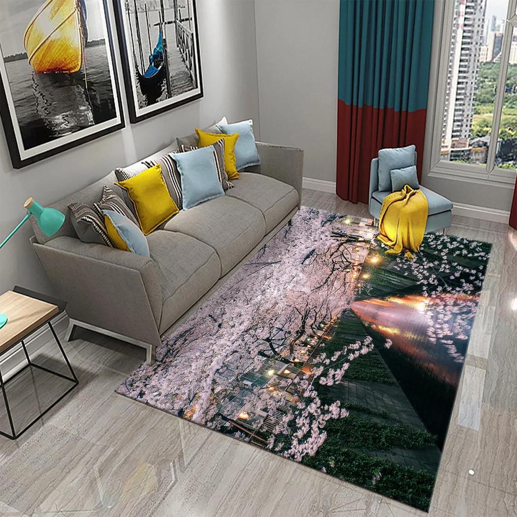 3D Pink Cherry Blossoms Pattern Carpet for Living Room Bedroom Kitchen Area Rug Carpet Home Decor Parlor Floor Mat Anti-Slip Rug