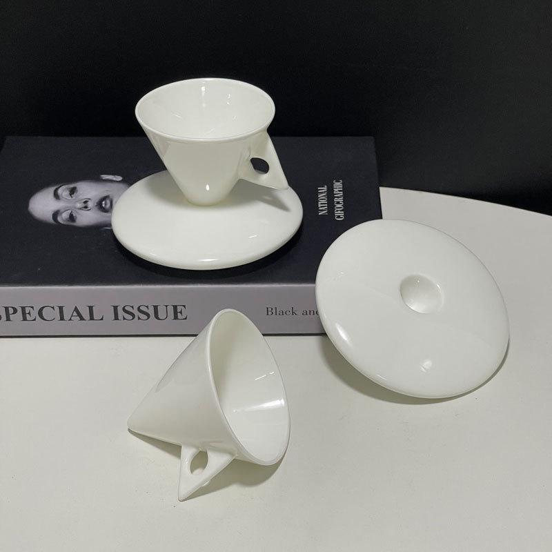White Cone Bone China Espresso Cups And Saucers Creative Personality Ceramic Cups And Saucers Latte Office Home Coffee Set