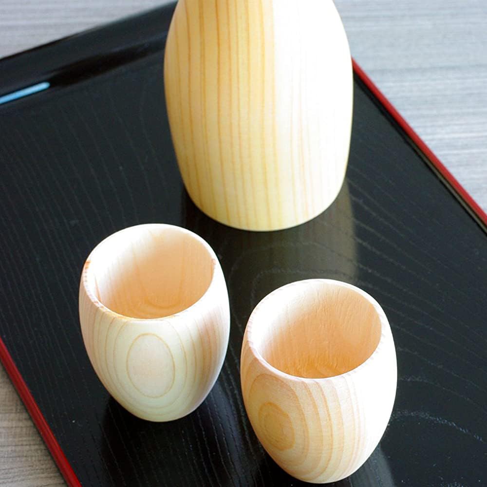 Enjoy the refreshing aroma of hinoki cypress with this wooden sake Includes a 120ml tokkuri and two 45ml guinomi Made in Enjoy the beautiful wood