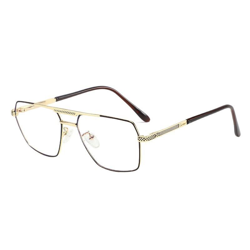 1111 retro casual glasses large frame double beam light and thin fashion men's flat glasses metal full frame anti-blue glasses