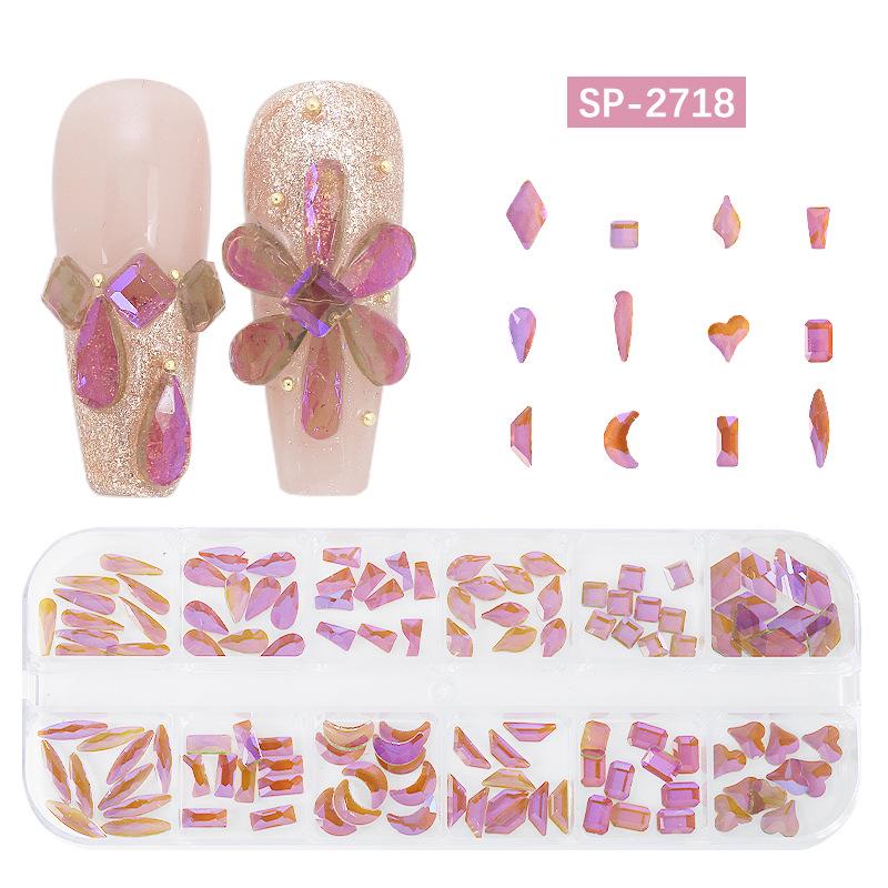 12-Grid Irregular Transparent AB Glass Diamonds for Nail Art