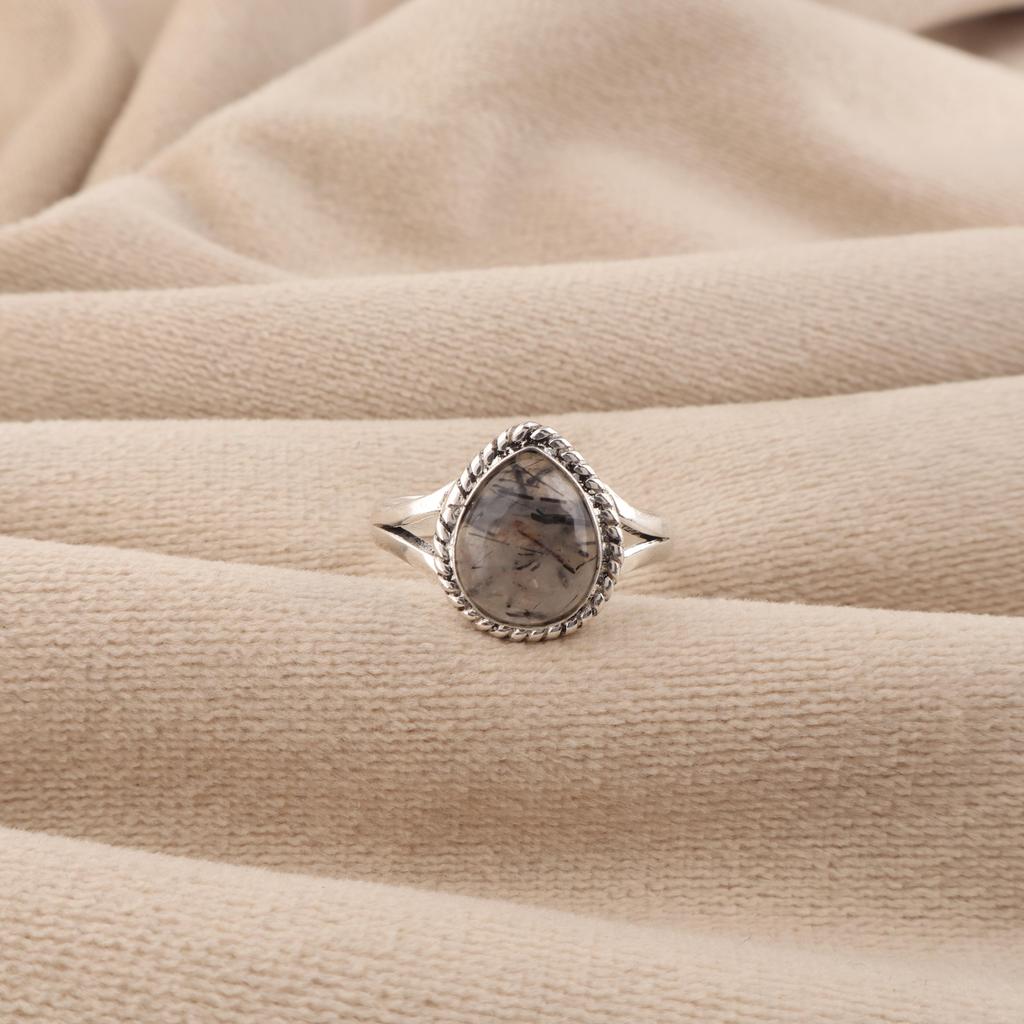 Natural Black Rutile Gemstone 925 Sterling Silver Jewelry Designer Women Ring For Anniversary Gift RR-85-28