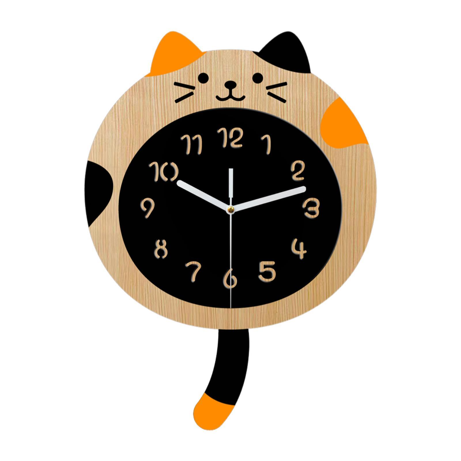 Cat Wall Clock Stylish Non Ticking Cartoon Cat Silent Clock Acrylic Wall Clock