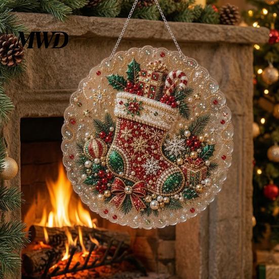 Handgefertigtes Festliches Ornament Materialien Weihnachten Kunstperlen Malerei Sonnenfänger Set, Niedlicher Weihnachtsmann Schneemann Baum 3D Perlen Schichtweise Feiertagsdekorationen
