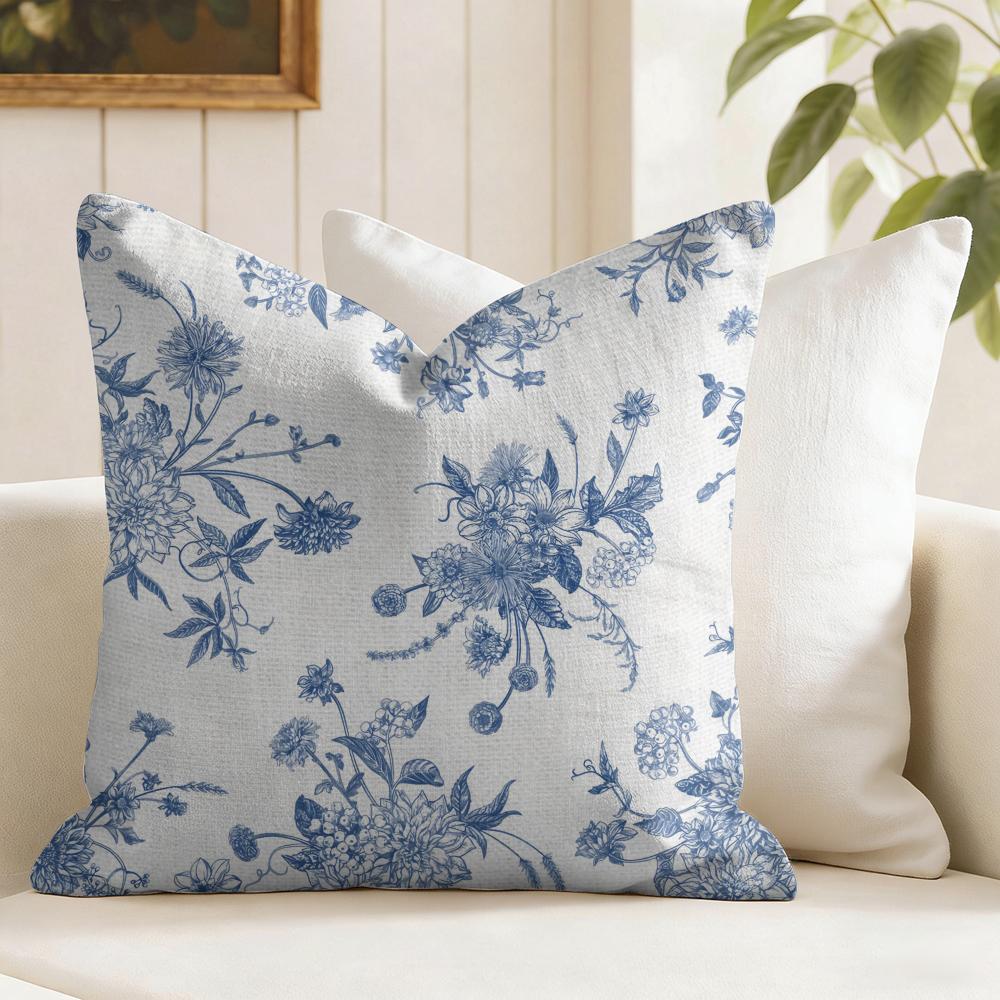 Federa per Cuscino Fiori Retrò Blu Federa per Cuscino in Lino Naturale Federa per Cuscino Stampa Double Face per Divano Decorazione Casa