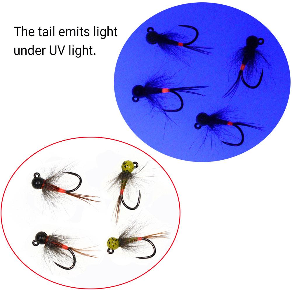 6PCS Jig Tungsten Bead Head Nymph Euro Nymph Fast Sinking Barbless Hook Fly Fishing For Trout Grayling Panfish Insect Baits Lure