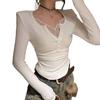 Women's Autumn/Winter V-Neck Lace Patchwork Fleece T-Shirt – Trendy Two-Piece Design.
