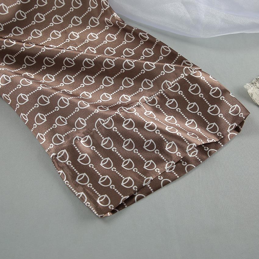 Autumn European Style Satin Print Pajamas Set Women's Loose Homewear Cardigan Robe Long Pants Cool Feel Nightwear For Casual Outing