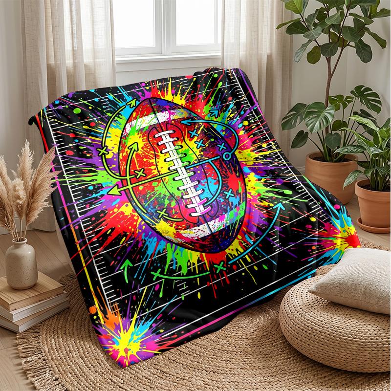 Colorful Football Artwork Blanket Personalized Name Flannel Blanket Soft Cozy Plush Throw for Sofa Bed Lightweight Home Decor