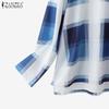 ZANZEA Women Casual Round Neck Plaid Print Long Sleeve Cover Up Tee Tops