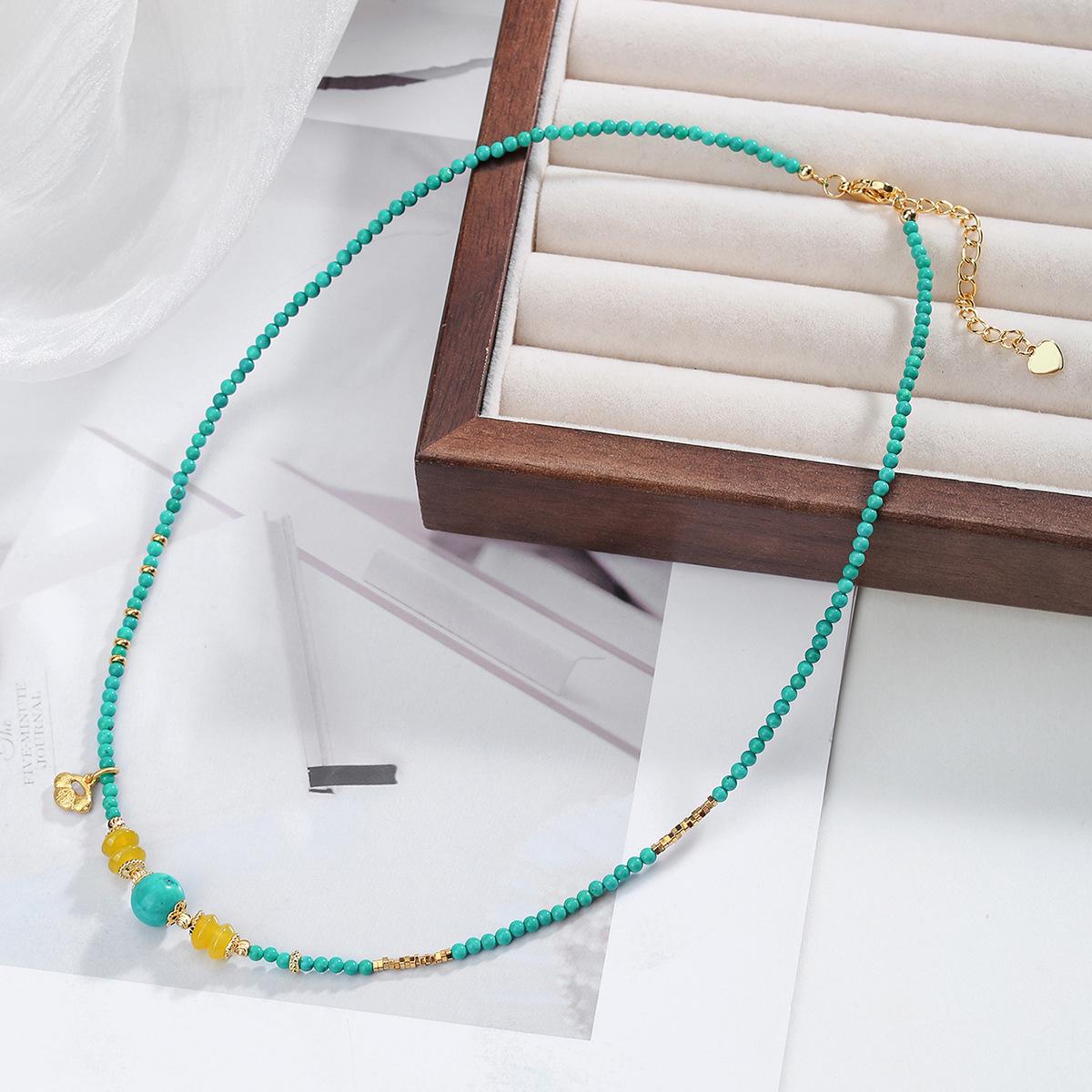 Natural stone necklace, yellow agate, turquoise, necklace, abacus bead collarbone chain, Bohemian jewelry