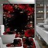 4-teiliges Badezimmer-Duschvorhang-Set Rose Schmetterling Blume Badezimmer-Vorhang mit 12 Haken Rutschfeste Teppiche Toilettendeckelmatte Badezimmer-Abtrennung