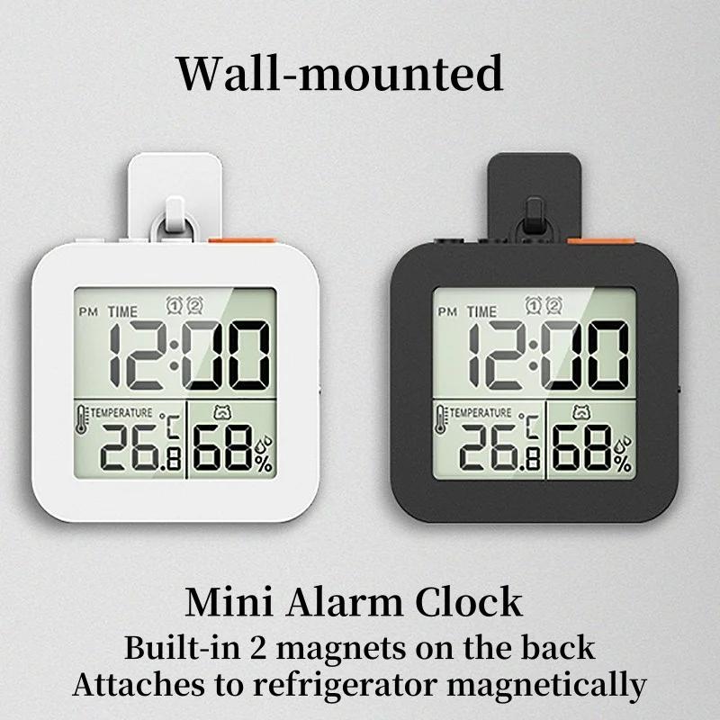 Mini Reloj Despertador Digital TEMP Humedad Doble Alarma Temporización Cuenta Atrás Retroiluminación Repetición Reloj de Mesa 12/24H Alimentado por Batería Reloj LCD