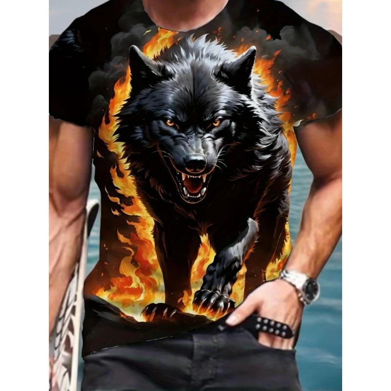Fire Wolf Graphic 3D Print Men T-Shirt Summer Oversized Causal T-Shiet Men's Fashion Fitness Short Sleeve Clothing Tops Tees