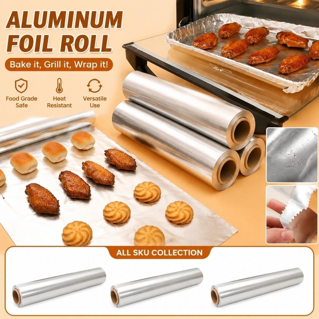 10 Mikrometer dicke Aluminiumfolienrolle 30 cm breit 18 Meter lang Heavy Duty Folie zum Backen Grillen Kochen Ofengebrauch Kommerziell und Haushalt