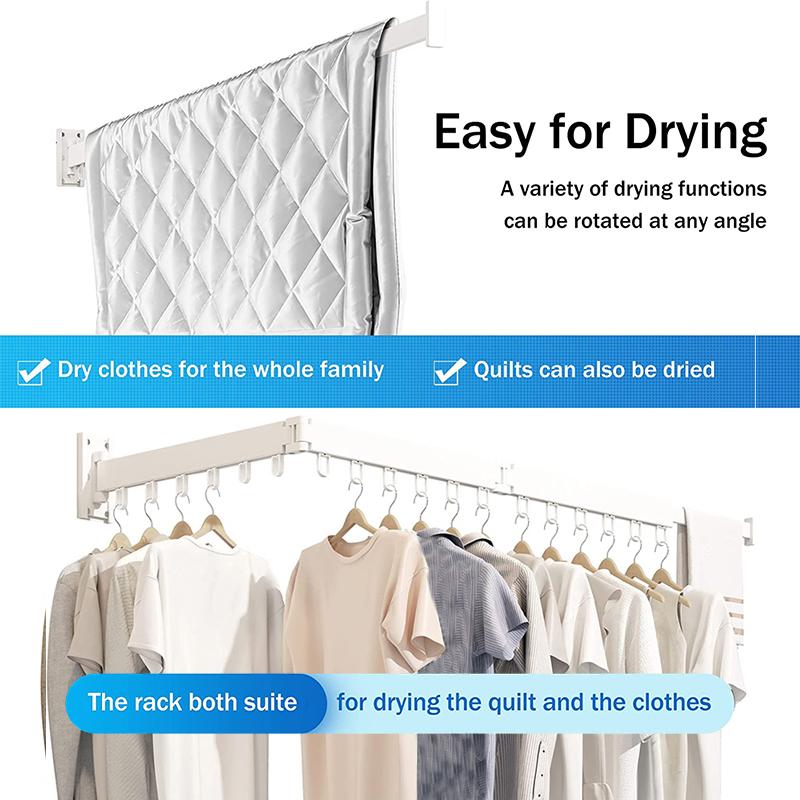 Household Folding Clothes Hanger Aluminum Alloy Wall Mount Retractable Clothes Rack for Indoor Outdoor Space Saving