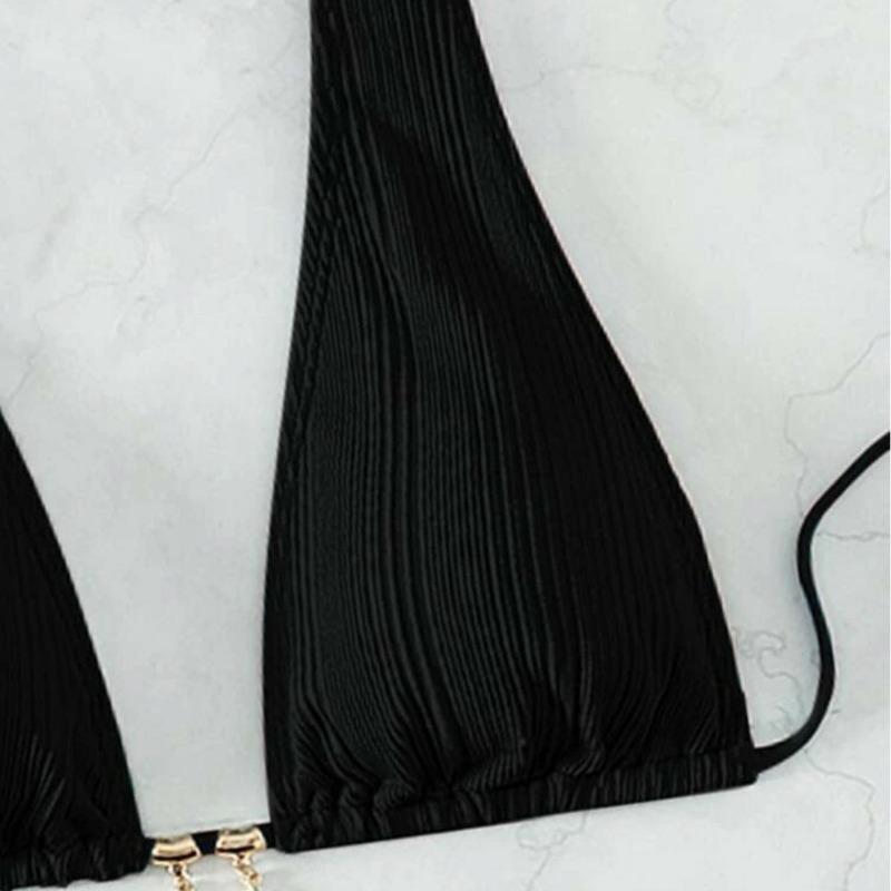 Women Solid Color Halter Neck Triangle Bikini Swimsuit For Swimming