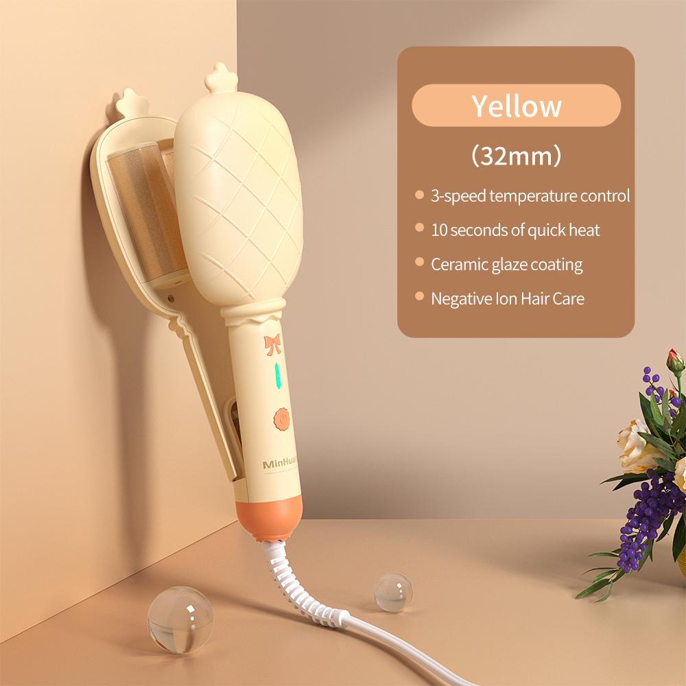 

Плойка для завивки волос 32 мм, плойка для создания глубоких волн, регулируемая температура 3 режима, быстрый нагрев, щипцы-гофре, стайлер-плойка для всех типов волос US жёлтый