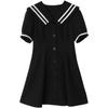 Black Academy Short Sleeve Navy Collar Dress Women's Summer Temperament Waist Skinny Waist Pinch Waist Short Skirt